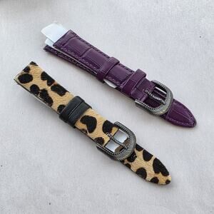 Judith Ripka Watch Band 2pc Replacements Genuine Leather Calf Hair Leopard New